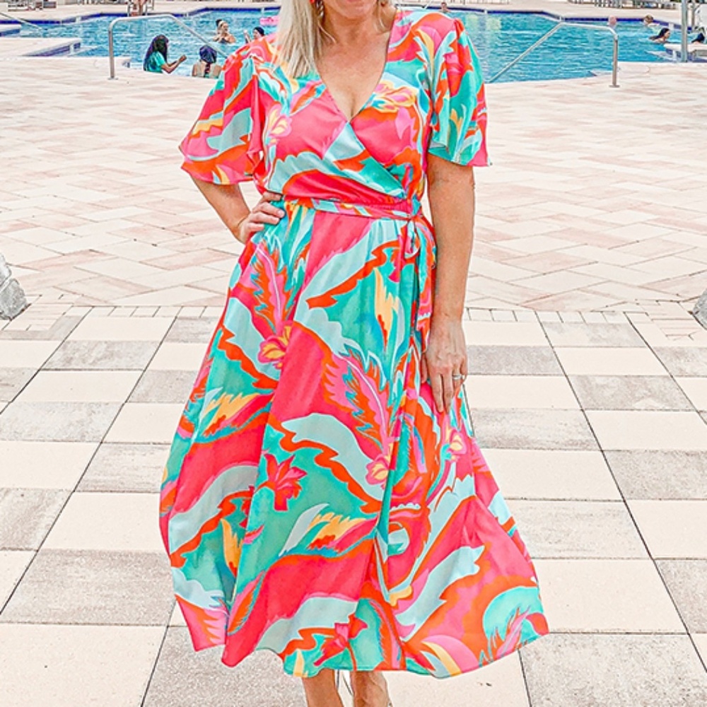 Jude Connally Colorful Wrap Dress - Size L